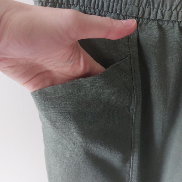 Old Navy olive green linen blend pants With Elastic Waist Medium M - Picture 8 of 15